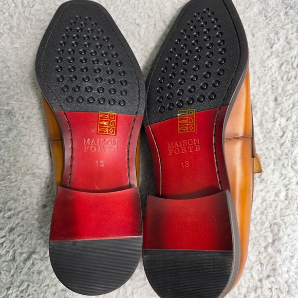 Maison Forte Seneca Cognac Burnished Leather Penny Loafers Square Toe Men 13 NEW - Picture 6 of 9